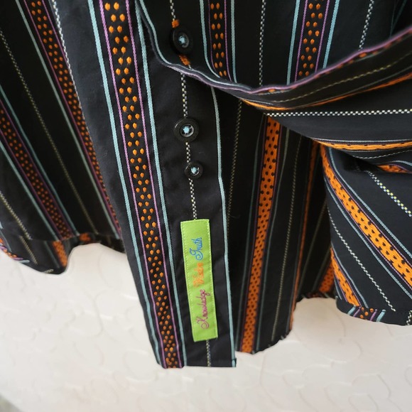 Robert Graham Mens Shirt Size XL Black Orange Button Down Striped Flip Cuff - Picture 5 of 16